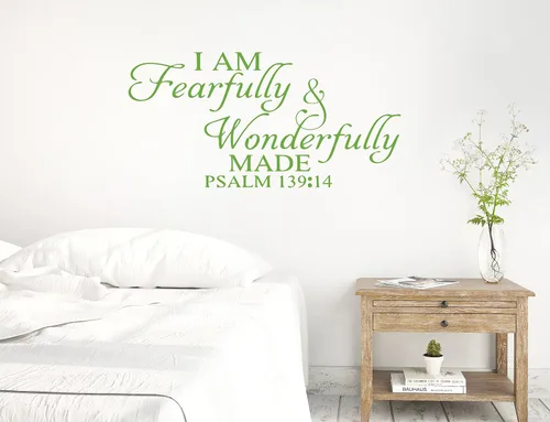 Miniatura 12 de 46 x 24 pulgadas, texto en inglés "I Am Fearfully and Wonderfully Made Salmo 139:14, Biblia cristiana, versículo bíblico, calcomanía de pared, mural