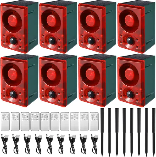 Miniatura 8 de Qualirey Alarma solar con sensor de movimiento para exteriores con sonido de disparo de estaca, 3 modos de grabación y volumen ajustable, carga USB