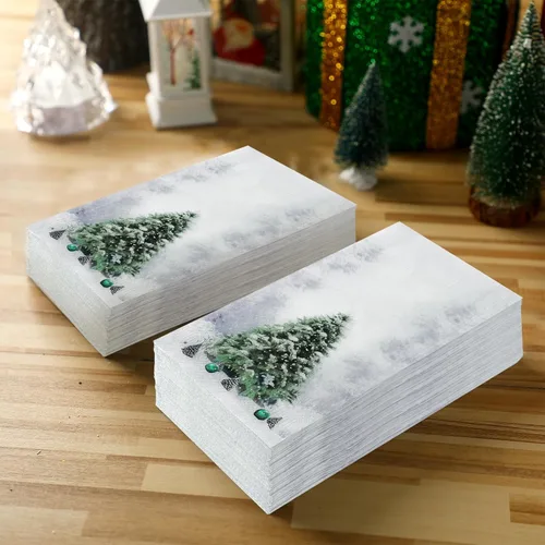 Miniatura 5 de Cholemy 200 piezas de servilletas de Navidad desechables de papel para invitados 2 capas de servilletas de mano bola de árbol de Navidad diseño