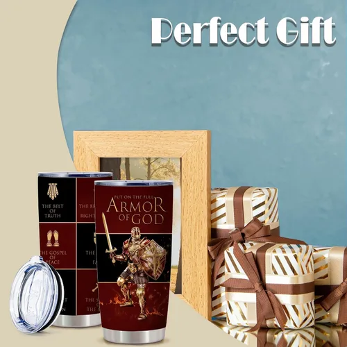 Miniatura 7 de Regalos de Apreciación para Pastores, Ponte Toda la Armadura de Dios Vaso de Café Aislado de Acero Inoxidable de 20 Oz con Tapa, Regalos Cristianos