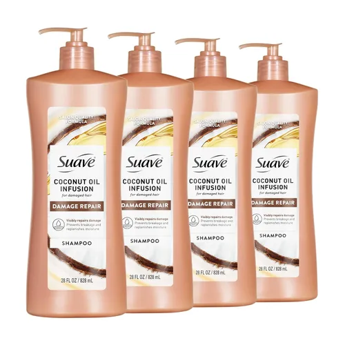 Miniatura 20 de Suave Champú reparador de daños con aceite de coco, para cabello normal, seco y dañado, con infusión de aceite de coco puro, 28 onzas, paquete de 4