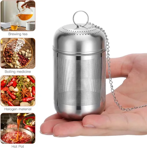Miniatura 4 de Hemoton Bola de condimento de acero inoxidable con cadena para colgar, filtro de especias de malla fina para sopa, té, salmuera, cesta de cocina