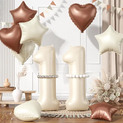 Miniatura 86 de Globos dorados de color champán con el número 11, globos de oro claro, globo de aluminio dorado con forma de corazón con estrella y globo largo