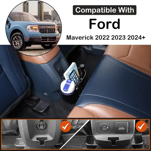 Miniatura 2 de Bandeja organizadora expansora para portavasos trasero de automóvil compatible con Ford Maverick 2022-2024 para asiento de automóvil trasero doble