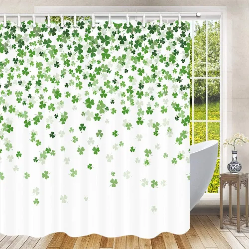 Miniatura 3 de JAWO Cortina de ducha de trébol verde, cortinas de ducha de trébol de la suerte, cortina de ducha irlandesa de tela para el día de San Patricio