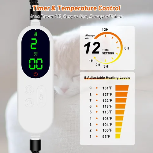 Miniatura 5 de Cama térmica para gatos de interior, almohadilla térmica eléctrica para mascotas para perros y gatos con temporizador, almohadilla térmica de 9