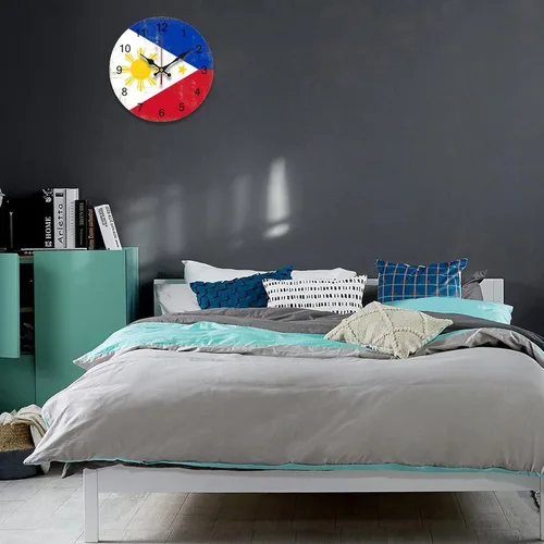 Miniatura 4 de Reloj de pared de la bandera de Filipinas con decoración patriótica de 9 pulgadas, funciona con pilas, silencioso, sin tictac, para colgar, Estilo-9