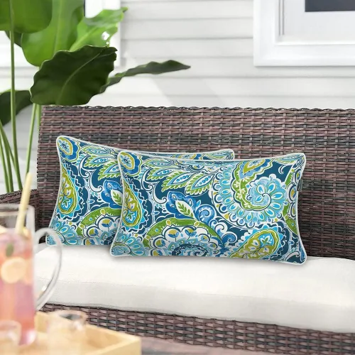 Miniatura 15 de Magpie Fabrics Paquete de 2 almohadas rectangulares lumbares impermeables para exteriores con inserto de 12 x 20 pulgadas, cojín decorativo