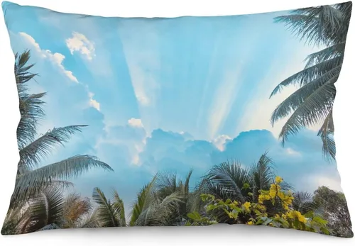 Miniatura 30 de Protector de almohada de playa con palmeras tropicales de 16 x 14 pulgadas, palmeras de playa, paisaje marino costero, decorativo, rectangular