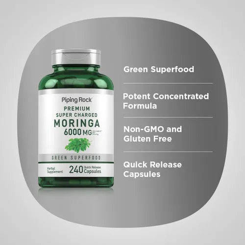 Miniatura 4 de Piping Rock Moringa Oleifera Suplemento 240 Cápsulas Extracto de hoja de alta potencia Fórmula sin OMG y sin gluten