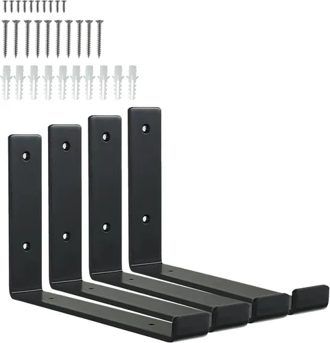 Miniatura 8 de HEART ART Soporte de estante negro de 6 pulgadas, paquete de 4 soportes de estante de metal J resistentes, 6.3" L×4.8" H×1.2" W