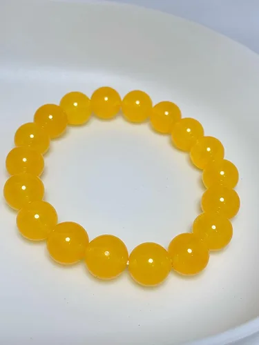 Miniatura 4 de Pulsera de cornalina de jade de 0.394in con cuentas de piedra de nacimiento de cuentas de equilibrio elástico hecho a mano (amarillo y rojo)