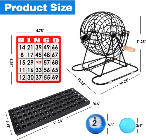 Miniatura 2 de GSE Games & Sports Expert - Juego de bingo de lujo con jaula grande de acero, tablero maestro, 75 bolas de colores, 500 fichas, 50 tarjetas de bingo