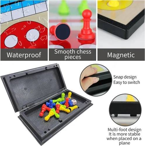 Miniatura 2 de KIDAMI Juego de mesa mini Ludo magnético de viaje, diseño plegable y ligero, regalo para niños y bebés (19.4 × 19.4 cm)
