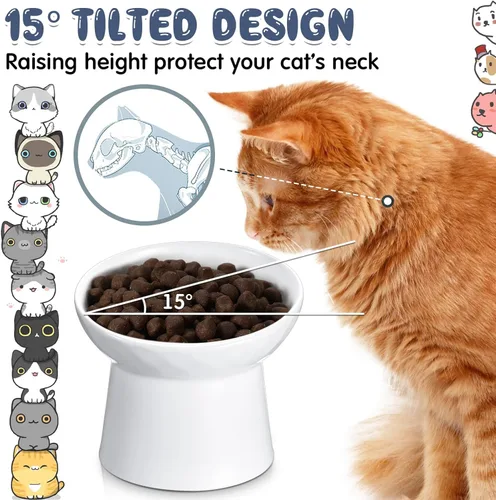 Miniatura 3 de Tanlade 4 cuencos elevados de cerámica para gatos, cuenco elevado inclinado para gatos para agua de alimentos, sin estrés, prevención de reflujo