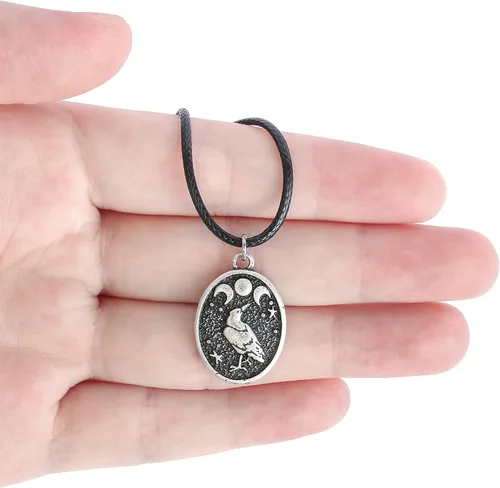 Miniatura 2 de HAQUIL Raven Necklace, Wiccan Raven Triple Moon Goddess Charm Pendant, Raven Jewelry Gift for Men and Women