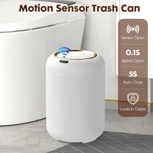 Miniatura 2 de Procade Cubo de basura con sensor de movimiento con tapa, cubo de basura eléctrico de baño de 3 galones, papelera blanca pequeña sin contacto, mini