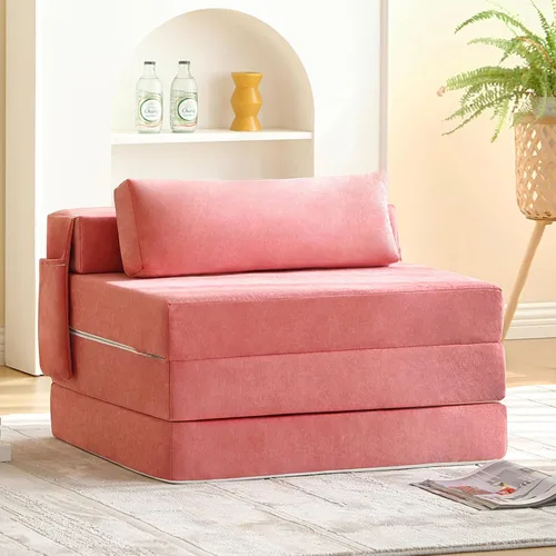 Miniatura 27 de Tiita Sofá cama plegable tamaño individual, colchón convertible con almohada, colchón de pana gruesa para el suelo, sofá cama con bolsillo lateral