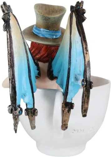 Miniatura 6 de Ebros Gift Amy Brown - Taza de té Steampunk cerrajero portador de llaves con alas de dragón mecánicas y sombrero de copa en baño de té cálido