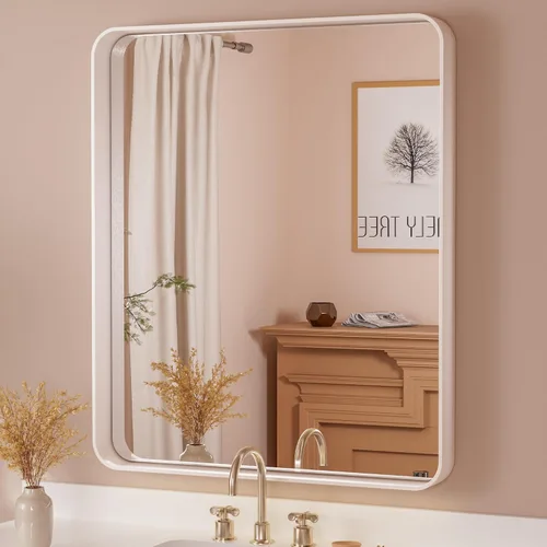 Miniatura 35 de TETOTE Espejo de marco dorado cepillado de 16 x 24 pulgadas, espejo de tocador de baño de latón dorado para pared, espejo enmarcado rectangular