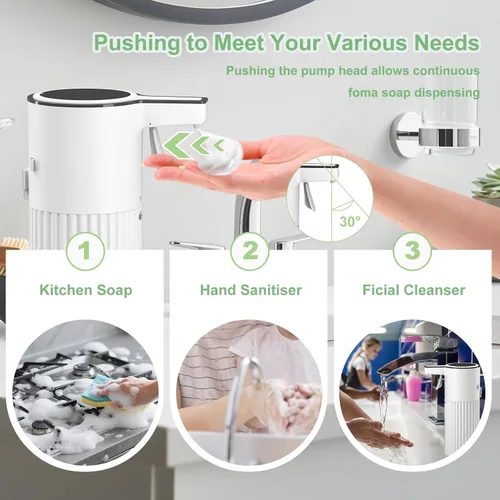 Miniatura 3 de Push-Activated Automatic Foaming Soap Dispenser,Soap Dispenser for Kitchen,Continuous Flow Control 400ml Capacity,AA Battery Powered Waterproof
