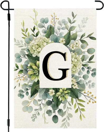 Miniatura 18 de CROWNED BEAUTY Bandera de jardín con monograma, letra inicial A de 12 x 18 pulgadas, doble cara para Outsdie, pequeña flor de primavera, apellido