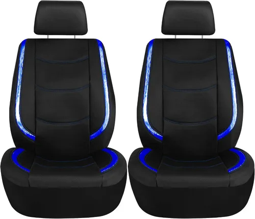 Miniatura 2 de TLH Automotive Fundas de Asiento de Coche Azul Galaxy13 de Terciopelo Metálico Rayado Deluxe con Bolsillos Integrados, Protección Antideslizante