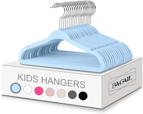 Miniatura 12 de BAGAIL - 50 perchas de terciopelo para niños, de 28 cm, perchas para ropa de niños, antideslizantes, para bebés y niños pequeños (negro)