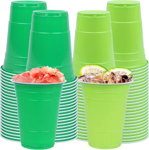 Paquete de 100 vasos de plástico de 16 onzas para el Día de San Patricio, vasos desechables de fiesta verdes y verde claro a granel, vasos de