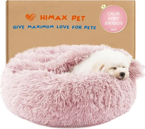 Himax Camas para perros y gatos pequeños, cómodas camas para perros con manta adjunta, cama calmante antiansiedad esponjosa lavable (20/26/35 Rosa