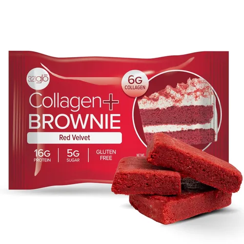 321glo Brownie de proteína de colágeno, sin gluten, bajo en azúcar, snack keto para mujeres, hombres y niños, 0.64 onzas de proteína, 0.26 onzas de