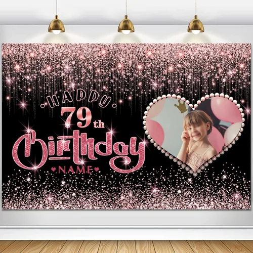 Miniatura 31 de Cartel personalizable de decoración de feliz cumpleaños número 100 de oro rosa - Personalización de fondo de fotos de gran tamaño - Admite fotos