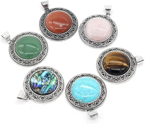 Miniatura 2 de LHJ 5 dijes de cristal vintage, con piedras preciosas huecas, estilo tallado, para hacer joyas, collares, regalo
