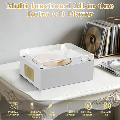 Miniatura 2 de CD Player with Bluetooth 5.3, Wood Grain CD Player for Home, Retro Desktop Music Player, Dual HI-FI Speakers with Remote Control