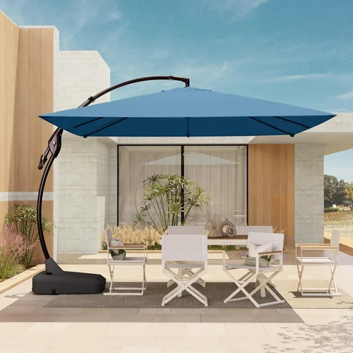 Miniatura 17 de Grand Patio 9x12 pies Sombrilla voladiza con base y funda para exterior, sombrilla rectangular de aluminio para terraza y jardín (Champán, 9x12 pies)