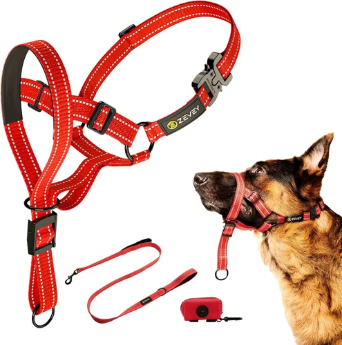 Miniatura 7 de Collar para la cabeza de perro con correa y correa de seguridad que detiene los tirones pesados de la correa, acolchado reflectante para la cabeza