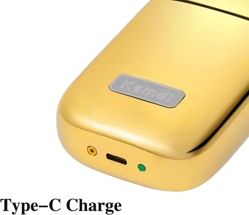 Miniatura 5 de KEMEI Maquinillas de afeitar eléctricas para hombres, maquinilla de afeitar eléctrica profesional de metal, afeitadoras de litio y titanio, Dorado