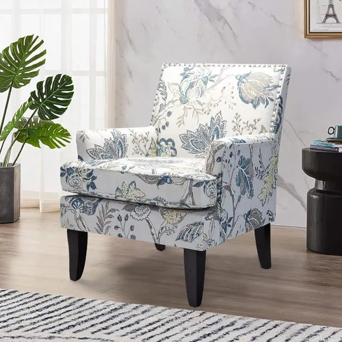 Miniatura 20 de HULALA HOME Silla decorativa moderna con brazos y patas de madera, silla decorativa de mediados de siglo, respaldo alto, reposabrazos acolchado