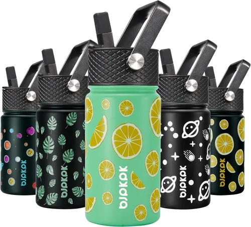 Miniatura 50 de BJPKPK Botella de agua aislada con tapa con pajilla, bonitas botellas de agua de 15 onzas, termo de metal de acero inoxidable, vasos reutilizables