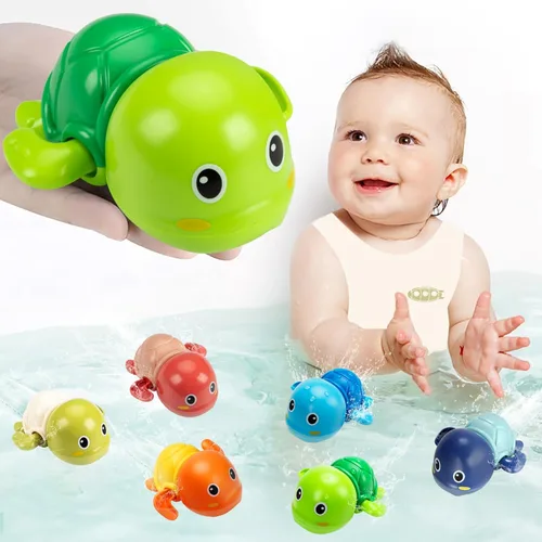 Juguetes de baño, paquete de 6 tortugas de baño para bebés para niños pequeños de 1 a 3 años, juguetes de piscina flotantes a batería para niños de