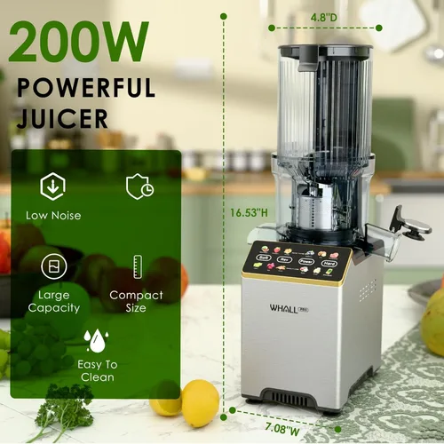 Miniatura 7 de Exprimidor de masticación lenta, exprimidor de presión en frío con control táctil con canal de alimentación ancho, exprimidor fácil de limpiar