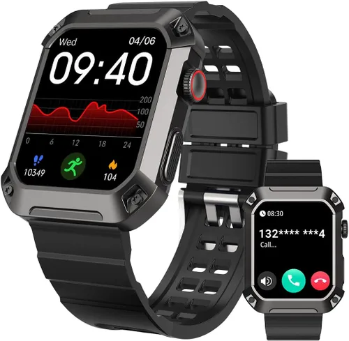 Rugged - Reloj inteligente para hombre, monitor de presión arterial de pantalla grande de 1.83 pies, llamada Bluetooth (respuesta/marcado) IP69K