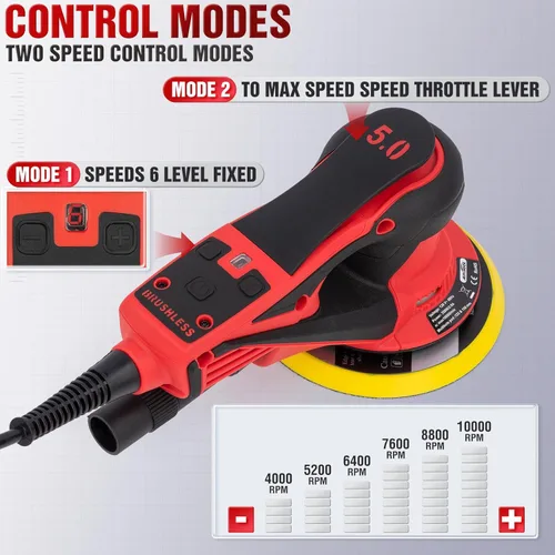 Miniatura 2 de Lijadora orbital aleatoria eléctrica Autolock, motor sin escobillas de 350W con almohadillas de 5 y 6 pulgadas, lijadora de palma de 10000RPM