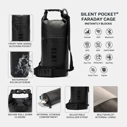 Miniatura 2 de SLNT Bolsa Seca Faraday Impermeable - Mochila de Nailon Impermeable 420D con Bloqueo de Señal - Protege los Dispositivos Electrónicos del Agua