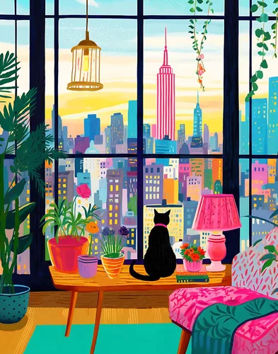 Rompecabezas para adultos de 1000 piezas, gato en Nueva York, colorido rompecabezas desafiante para mujeres y amantes de los gatos, acabado mate,