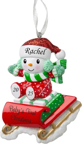 Miniatura 7 de 2025 Adorno de primera Navidad del bebé - Niño bebé con bastón de caramelo personalizado recuerdo festivo – Adorno personalizado de mi primera