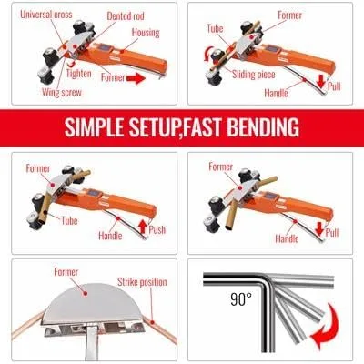 Miniatura 7 de Happybuy Dobladora de tubos de tubo, 1/4"-7/8" OD Trinquetadora de trinquete, 90° adelante/reversa, 7 matrices, cortador de tuberías para HVAC, Aire