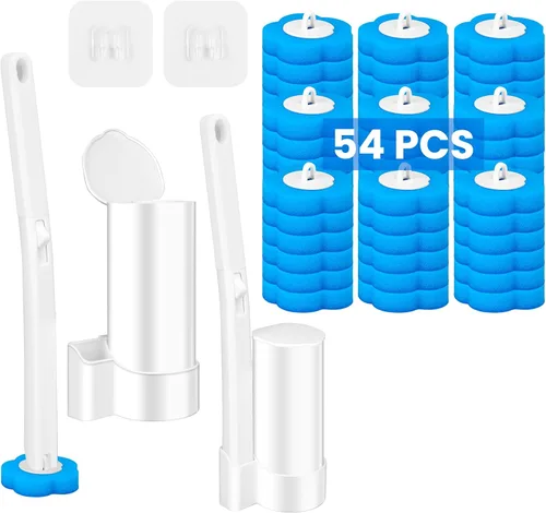 Miniatura 10 de Cepillo de inodoro desechable, mango extendido con 12 recambios de limpiador para limpiadores de inodoros, limpieza de baño