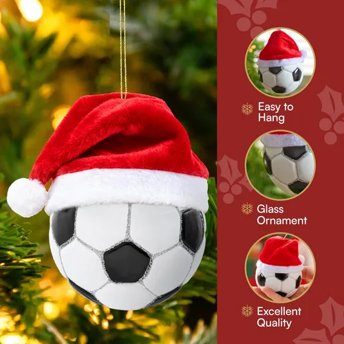 Miniatura 2 de Joiedomi Adorno pequeño de cristal de fútbol de Navidad, adornos de bola deportiva, mini decoración de fútbol soplado para colgar del árbol
