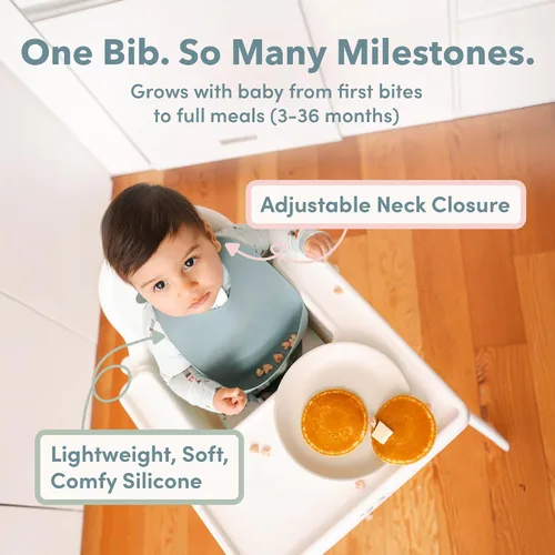 Miniatura 3 de Loulou Lollipop - Babero de silicona suave y resistente al agua para bebés y niños pequeños de 3 a 36 meses, fácil de limpiar, ajustable y agarra